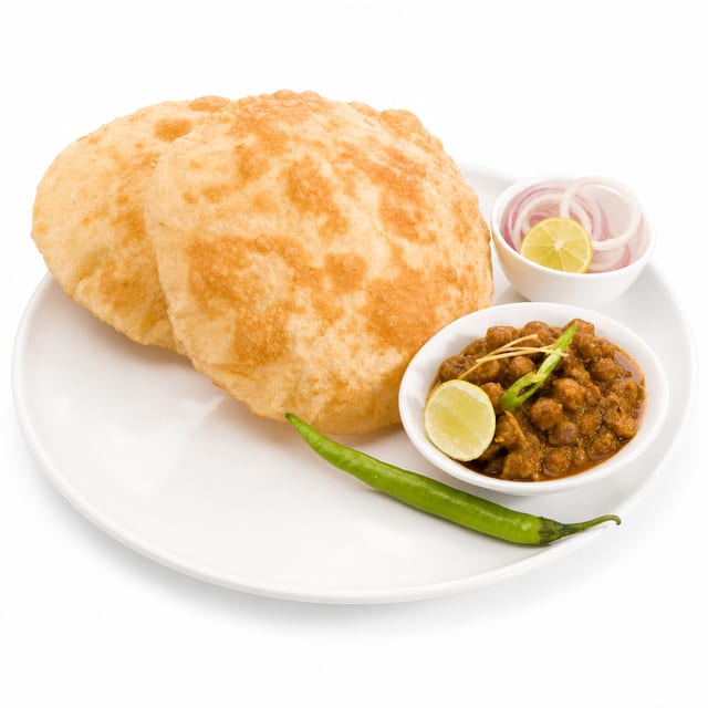 Lunch Cholley Puri -Puffy breads (2 pcs) with curried garbanzo beans.